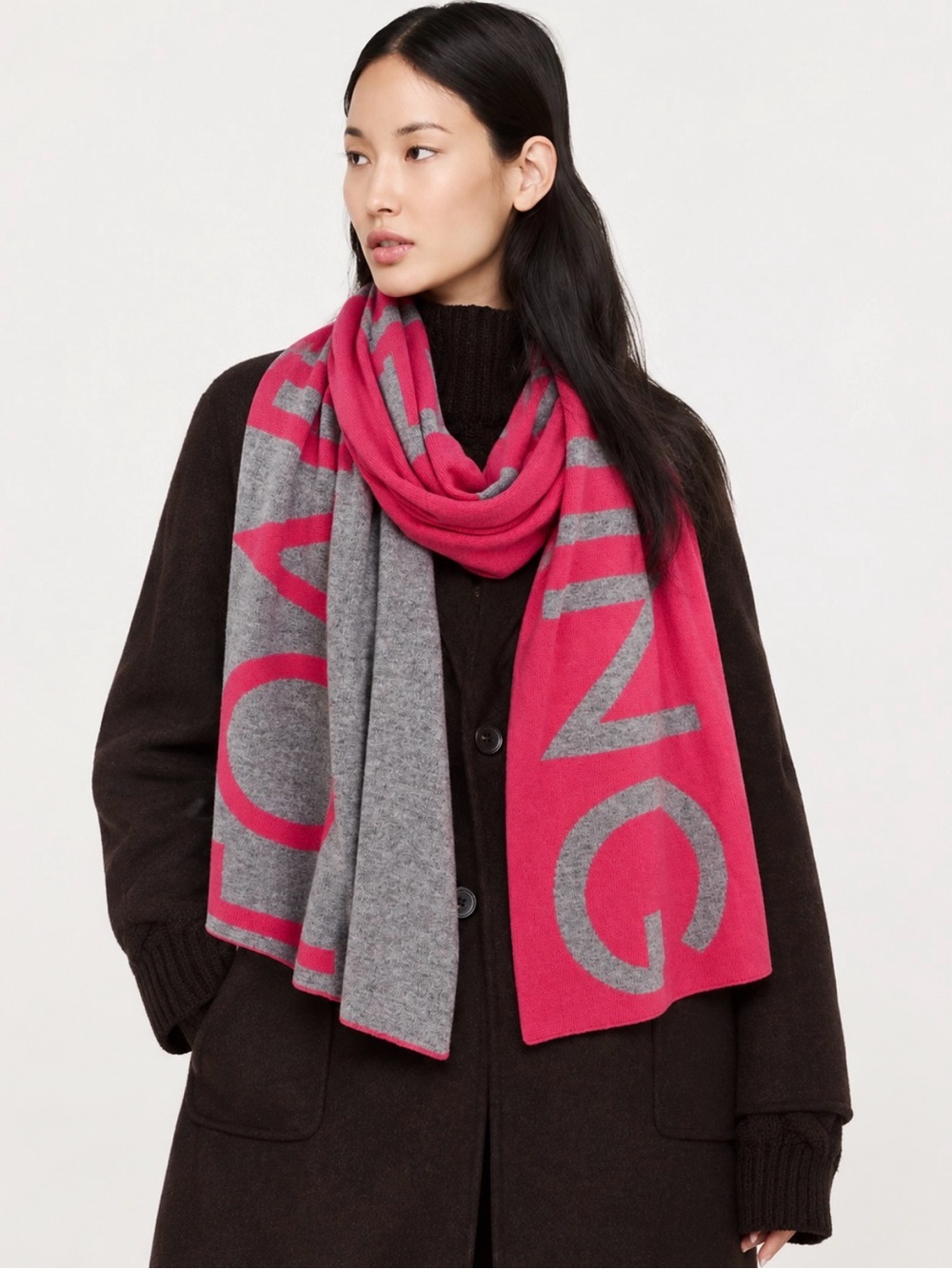 Banana Republic Cashmere Alpaca Spells Out “Love is Everything” Scarf Pink Gray